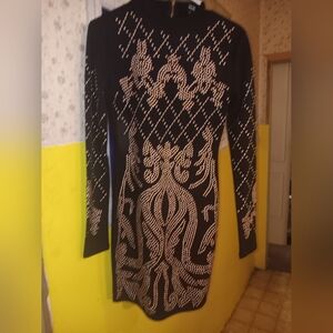 Revamped Black Dress with Gold Intricate Design. S NEW
